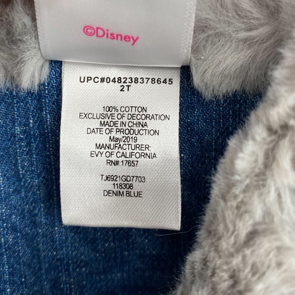 Disney Minnie Mouse Jacket Toddler Girls Faux Fur Trim Long Sleeve Denim Blue 2T - Picture 7 of 7